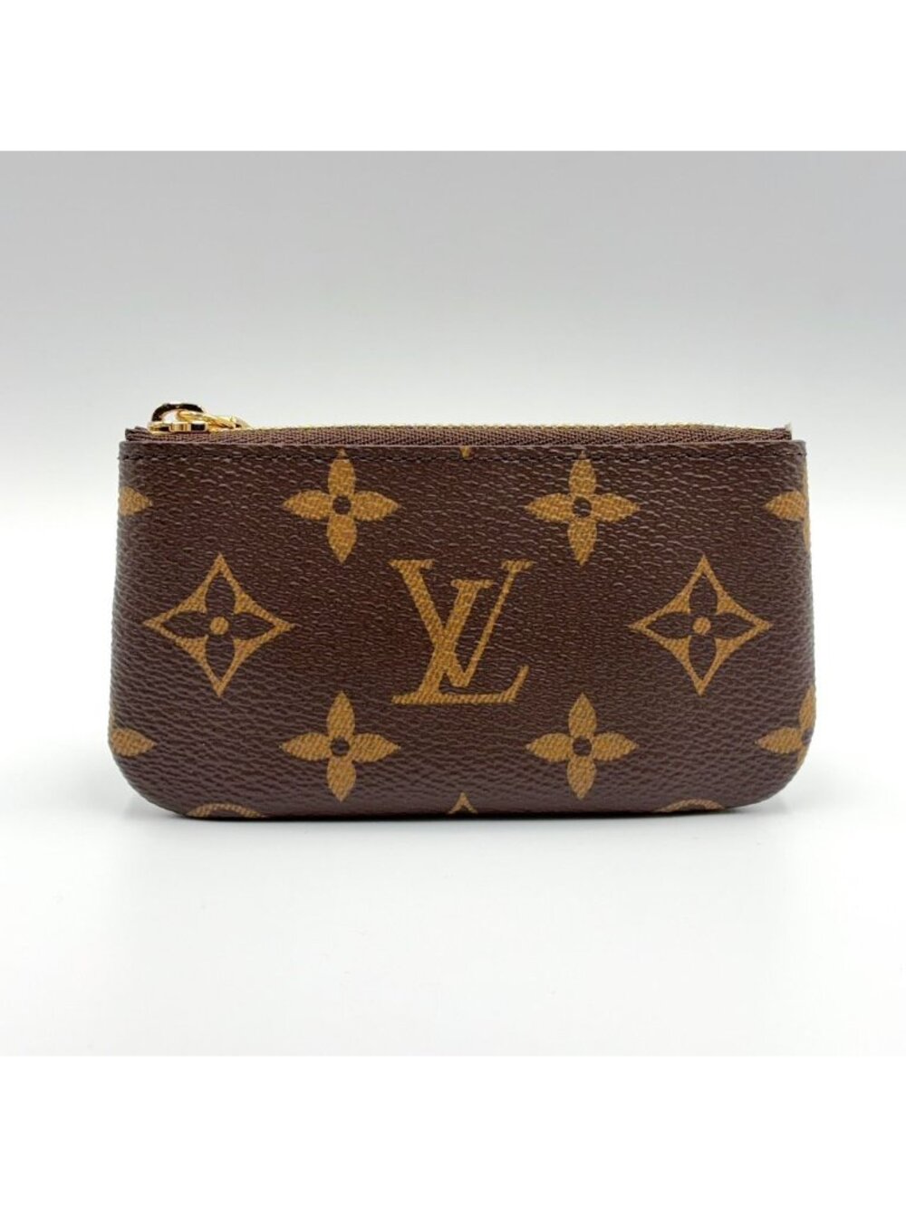 Louis Vuitton Pochette Cles Monogram Leather Brown Coin Purse Gold